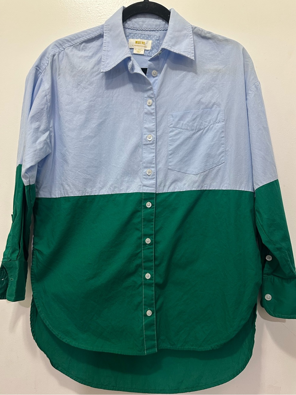 Anthropologie Maeve Colorblock Bennet Buttoned Down Shirt Top Sz XXS